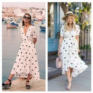 Anthropologie Maeve Breanna Polka Dot Wrap Midi Dress Size 6 Blogger Favorite